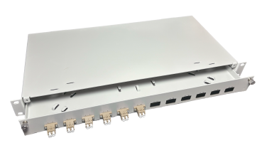 Preview: OV-06xLC-DK OM2 19 Zoll Spleissbox Leer 6xLC-DK OM2 1HE/12/gr 6Kup beige