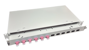 Preview: OV-06xLC-DK OM4 19 Zoll Spleissbox Leer 6xLC-DK OM4 1HE/12/gr 6Kup violet