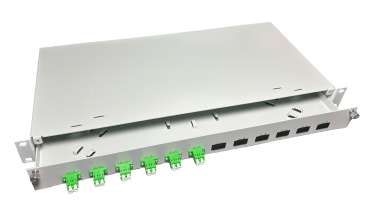 Preview: OV-06xLC-DK SMA 19 Zoll Spleissbox Leer 6xLC-DK SM APC 1HE/12/gr 6Kup grün