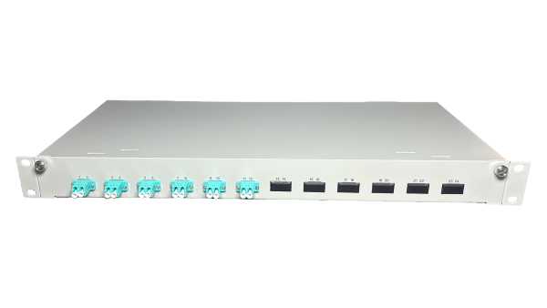 OV-06xLC-D OM3 19 Zoll Spleissbox 6xLC-D OM3 1HE/12/gr CSH 12Pgt 50/125 6Kup aqua