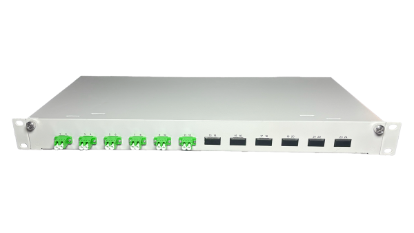 OV-06xLC-D SMA 19 Zoll Spleissbox 6xLC-D SM APC 1HE/12/gr CSH 12Pgt 9/125 6Kup grün