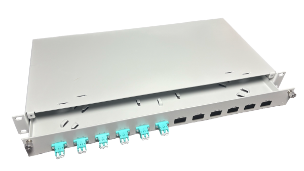 OV-06xLC-DK OM3 19 Zoll Spleissbox Leer 6xLC-DK OM3 1HE/12/gr 6Kup aqua