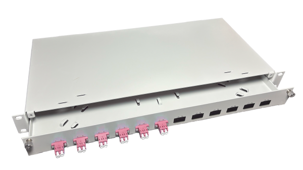 OV-06xLC-DK OM4 19 Zoll Spleissbox Leer 6xLC-DK OM4 1HE/12/gr 6Kup violet