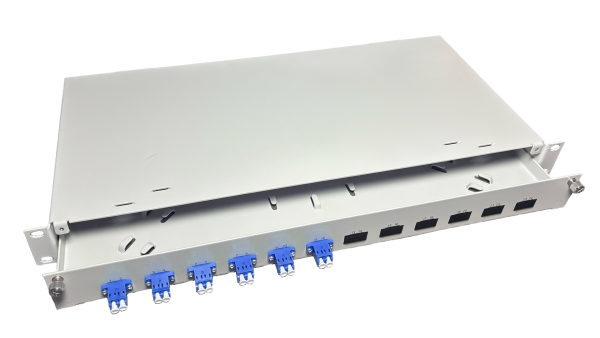 OV-06xLC-DK SM 19 Zoll Spleissbox Leer 6xLC-DK SM 1HE/12/gr 6Kup blau